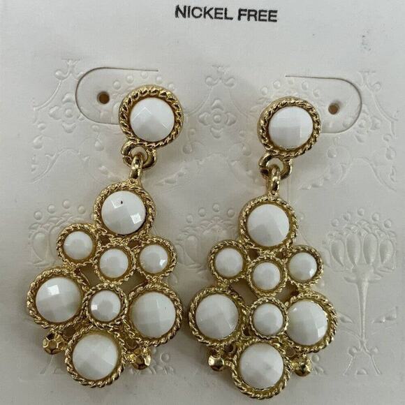 Opal Pearl Stone Gold-Tone Earrings Chandelier Drop Screw Back Fashion Jewelry - Picture 7 of 8